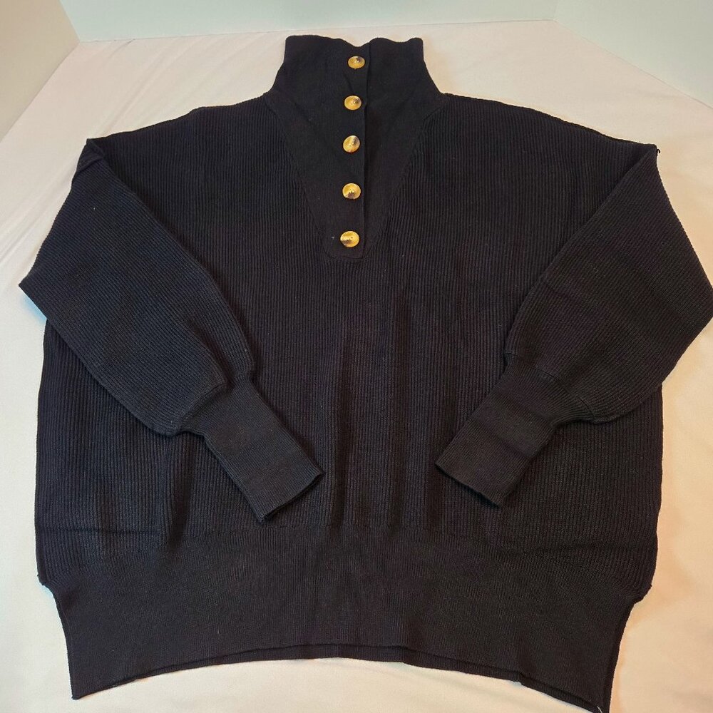 Women's High Collar Split Pullover, Front Closure Sweater  Sz: S Black